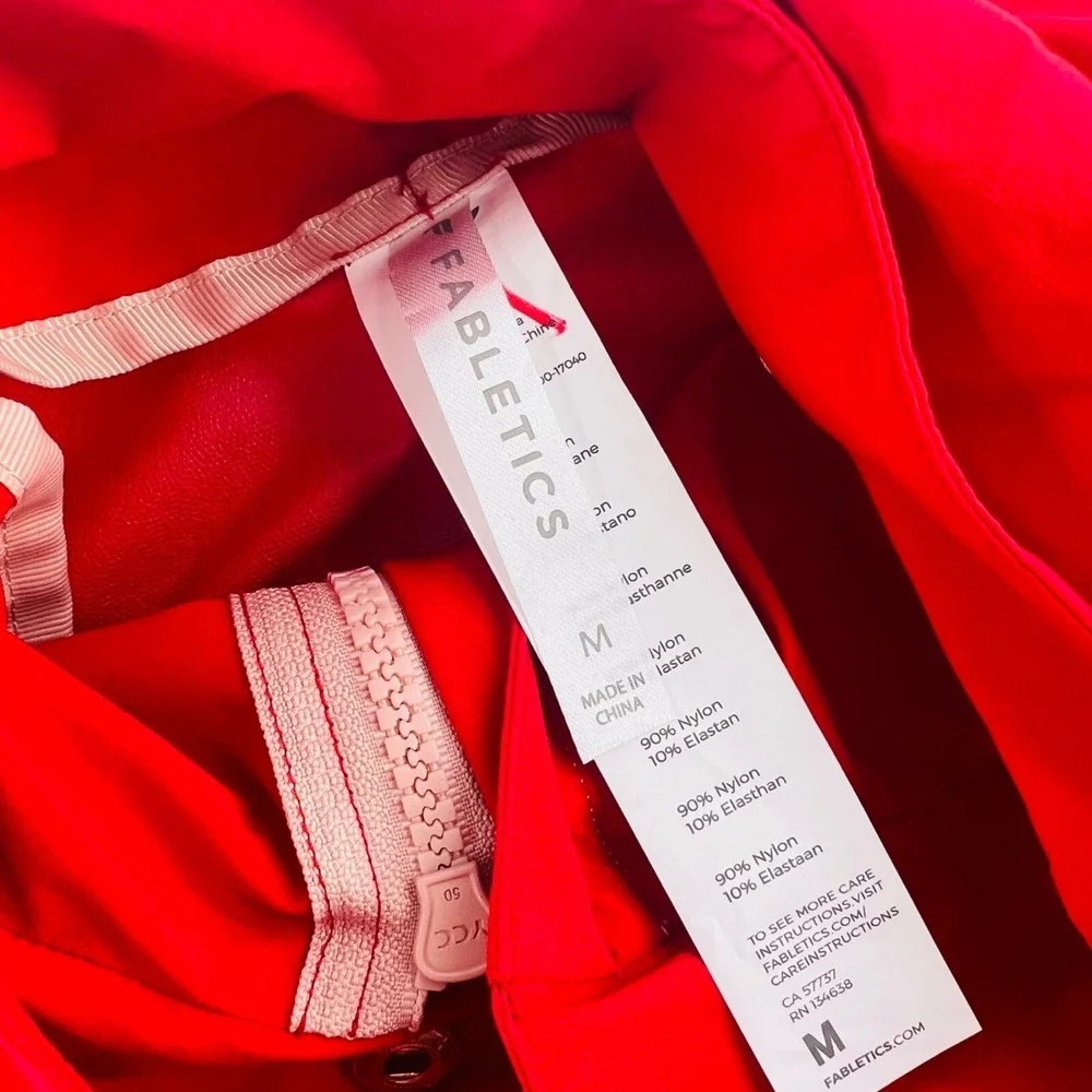 Fabletics Women's size Medium Red Full Zip Utility Jacket‎ Mid Length